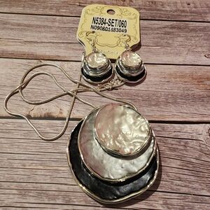 Elegant Silver and Black Necklace and Earring Set